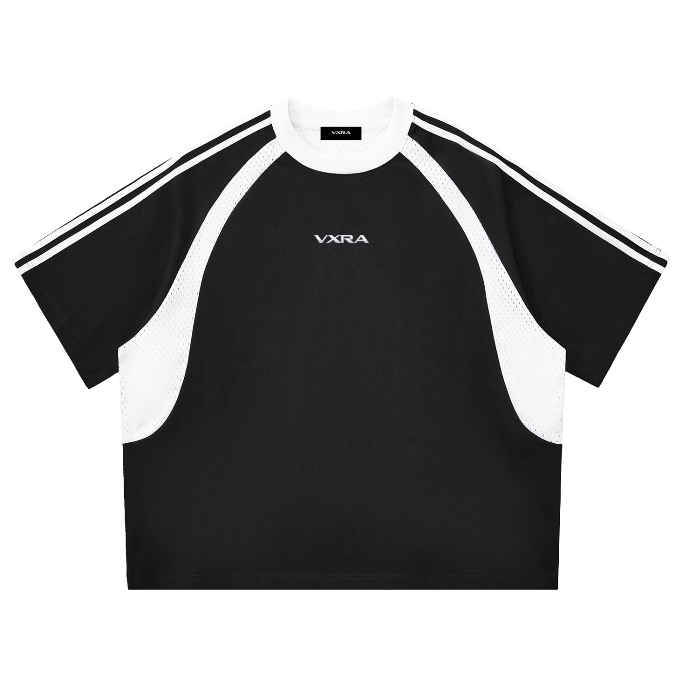 Contrast Stripes Panel Mesh T-shirt