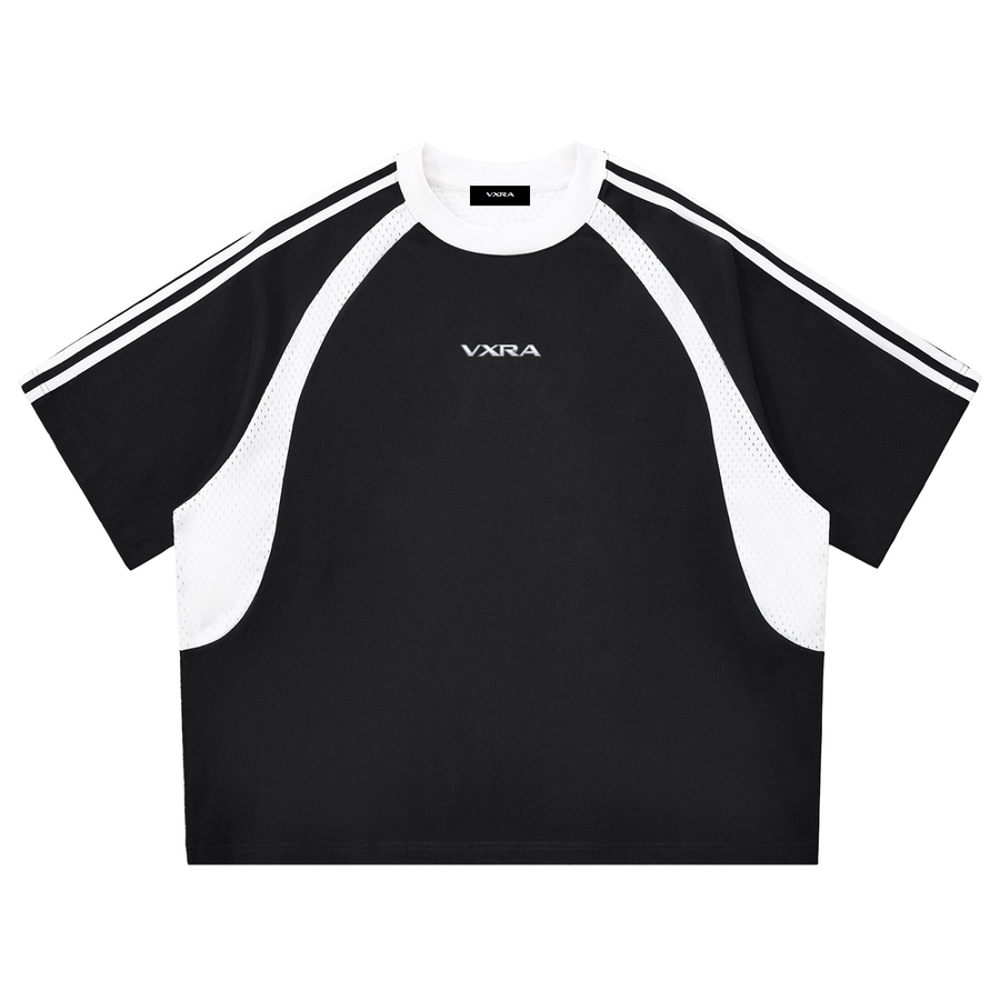 Contrast Stripes Panel Mesh T-shirt